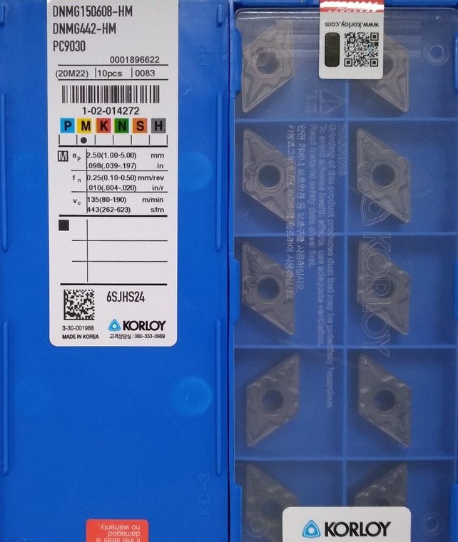 KORLOY INSERTS (10PC) -  DNMG150608 MP-NC3225