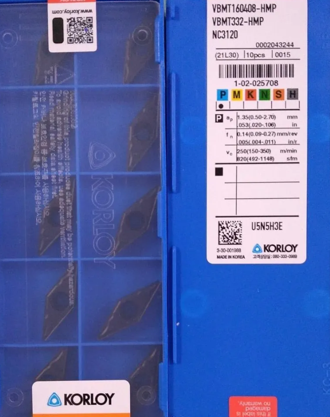 KORLOY INSERTS (10PC) - VBMT160408 HMP-NC3030